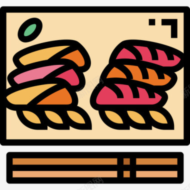 生鱼片海鲜3原色图标图标
