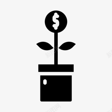 生长盆栽银行和金融雕文图标图标