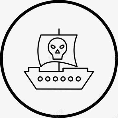 海盗船骷髅线图标图标
