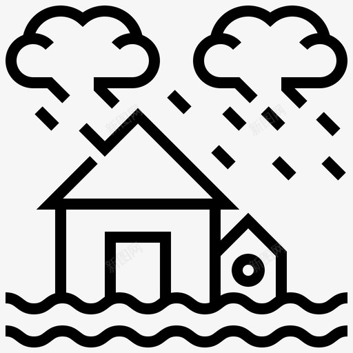 洪水房屋保险图标svg_新图网 https://ixintu.com 保险 房屋 洪水 线路 风暴