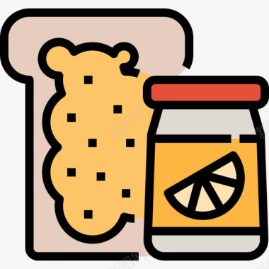 烤面包咖啡店113线性颜色图标图标