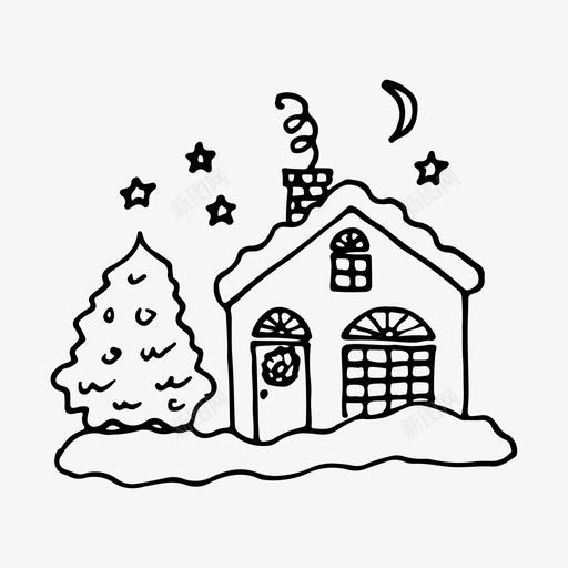 房子小屋圣诞节图标svg_新图网 https://ixintu.com 冬天 圣诞节 小屋 房子 手绘 素描