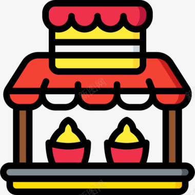 面包店66号市场线性颜色图标图标