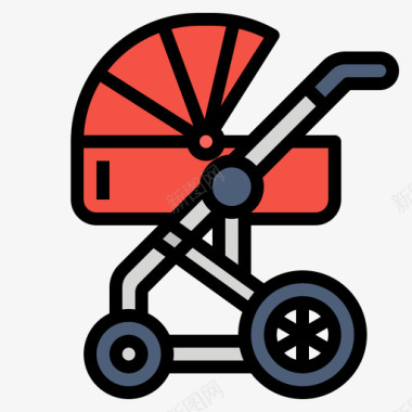 婴儿车家庭59线性颜色图标图标