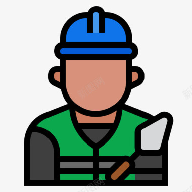 建筑工人工作和职业3线性颜色图标图标