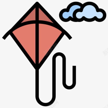 风筝野餐69线性颜色图标图标