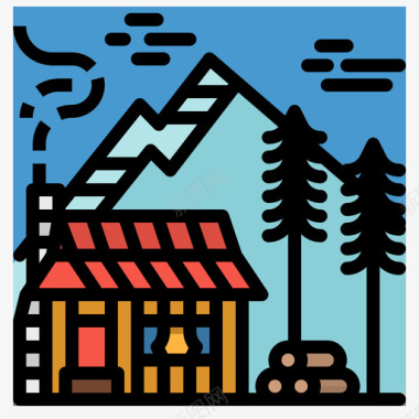 木屋冬季126线性颜色图标图标