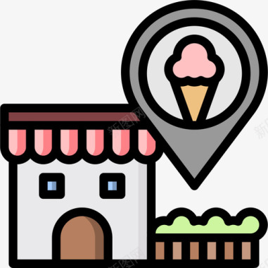 建筑物冰淇淋24线性颜色图标图标
