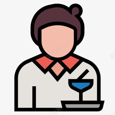 女服务员工作和职业3线性颜色图标图标