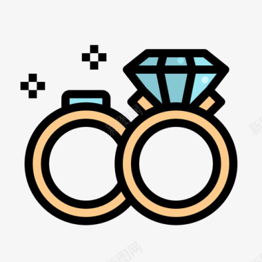 结婚戒指197婚礼线性颜色图标图标
