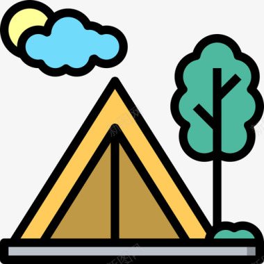 营地生活方式31线性颜色图标图标