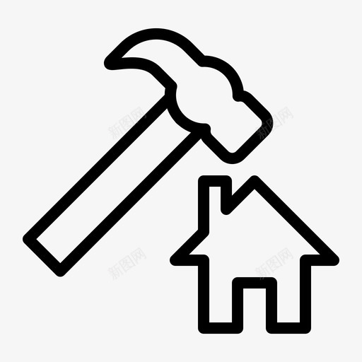 盖房子锤子房子图标svg_新图网 https://ixintu.com 修理 房子 盖房子 锤子