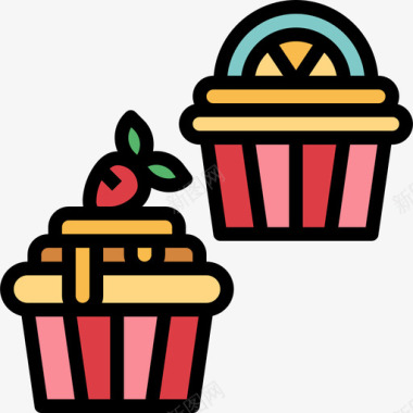 纸杯蛋糕面包房91线性颜色图标图标