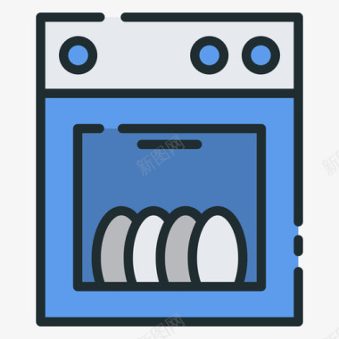 洗碗机器具14线性颜色图标图标