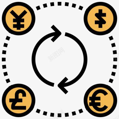 金融在线货币服务8线性颜色图标图标