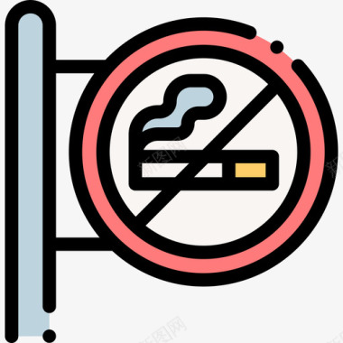禁止吸烟城市公园28线性颜色图标图标