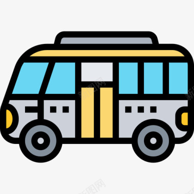 公共汽车运输和车辆3线颜色图标图标