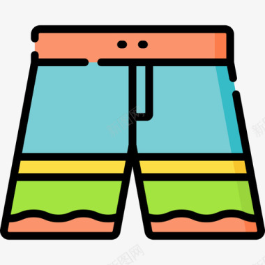 短裤冲浪18线性颜色图标图标