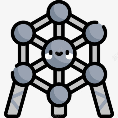 Atomium比利时1线性颜色图标图标