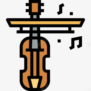 小提琴爵士乐3线性颜色图标图标