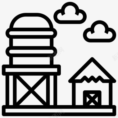 水塔建筑与城市西部图标图标