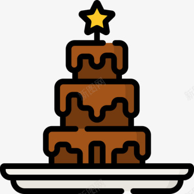 巧克力喷泉圣诞食品4线性颜色图标图标