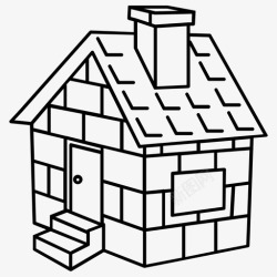 三只小猪房子着色图小屋砖头家图标高清图片