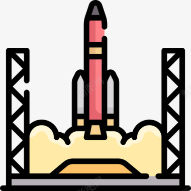 火箭发射146号太空线性颜色图标图标