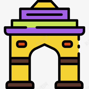 印度之门排灯节31线性颜色图标图标