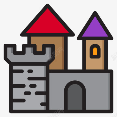 城堡万圣节180线性颜色图标图标
