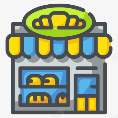 面包店商店和商店2线性颜色图标图标