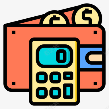 钱包计算器工具2线颜色图标图标
