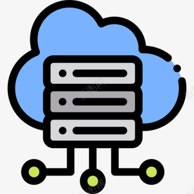 云存储互联网与技术7线性彩色图标图标