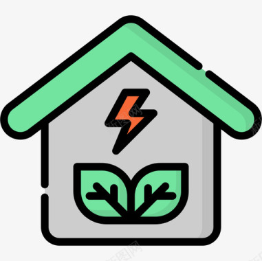 绿色住宅可再生能源2线性颜色图标图标