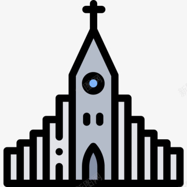 灰色教堂地标和纪念碑7线性颜色图标图标