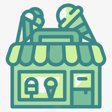 冰淇淋店商店和商店3双色调图标图标