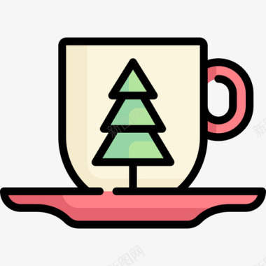 咖啡杯圣诞装饰2线性颜色图标图标