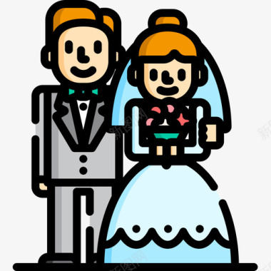 新娘和新郎婚礼208线性颜色图标图标