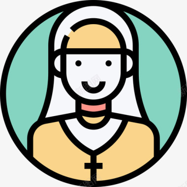 修女职业化身1线性颜色图标图标