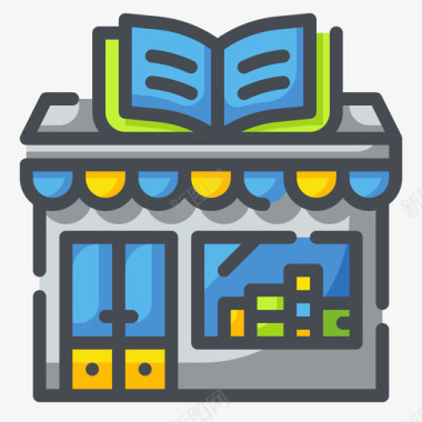 书店商店和商店2线性颜色图标图标