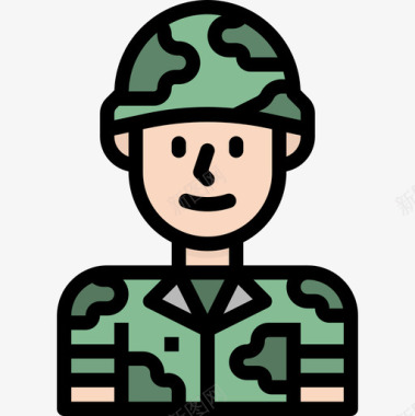士兵32岁军人线性颜色图标图标