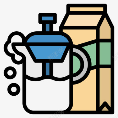 牛奶咖啡机4线性颜色图标图标