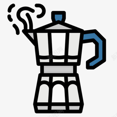 莫卡壶咖啡壶4线性颜色图标图标