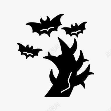 万圣节树蝙蝠飞行图标图标