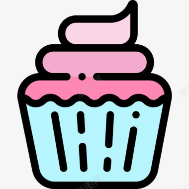 纸杯蛋糕婴儿淋浴22线性颜色图标图标