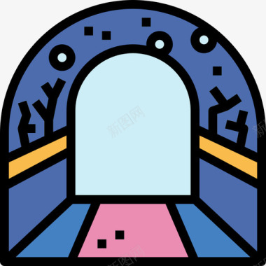 隧道水族馆3线性颜色图标图标
