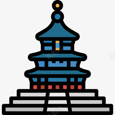 庙宇中国58线性颜色图标图标