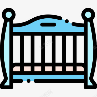 婴儿床婴儿淋浴22线性颜色图标图标