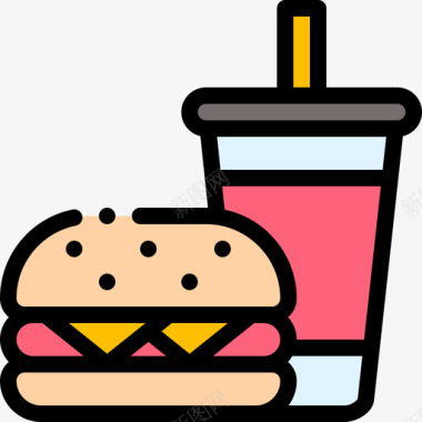 快餐75号餐厅线性颜色图标图标