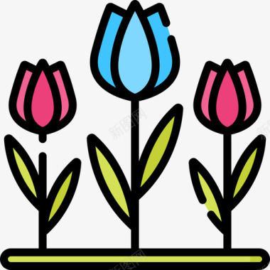 郁金香荷兰25线形颜色图标图标